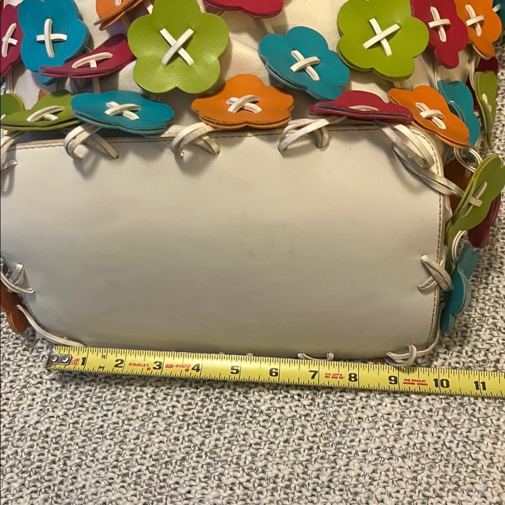 Nine West Florsl Embellished Colorful Canvas Faux Leather Tote Purse Bag - Picture 6 of 15